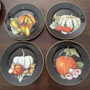 Williams Sonoma Harvest Pumpkin Plates 9" Salad Desert App Thanksgiving Fall Set